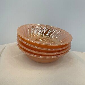 Peach Lustre Laurel Pattern Dessert Fruit Bowls Set/4 Vintage Glassware USA Made